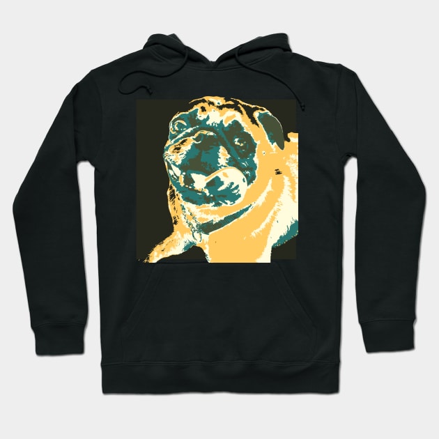 Yellow and Green Pop Art Smiling Pug Hoodie by gloobella